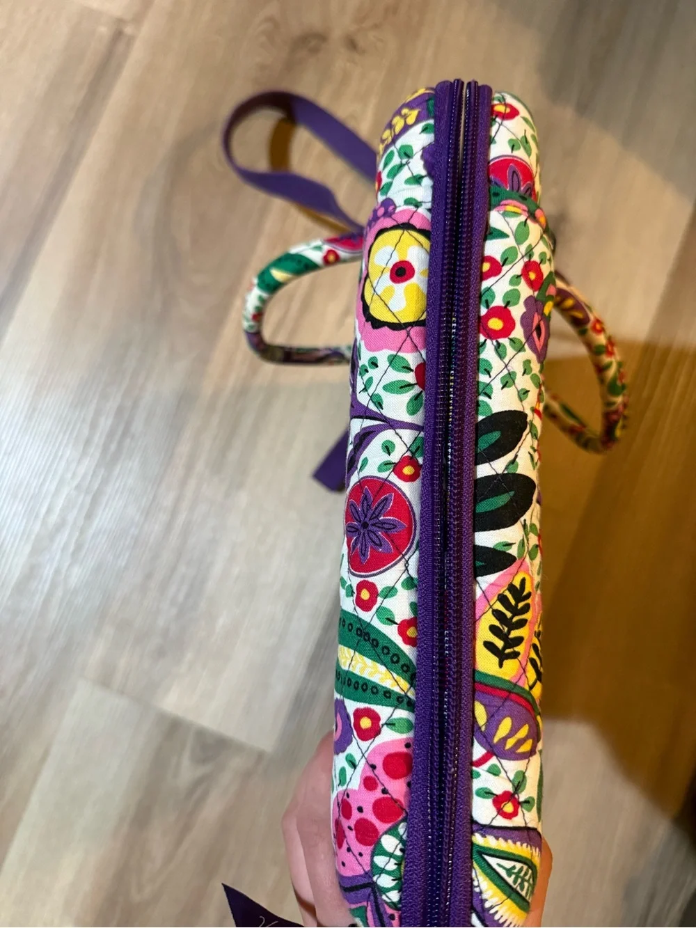 Y2K Vera Bradley Multicolor Floral Quilted Laptop Bag with Purple Strap
